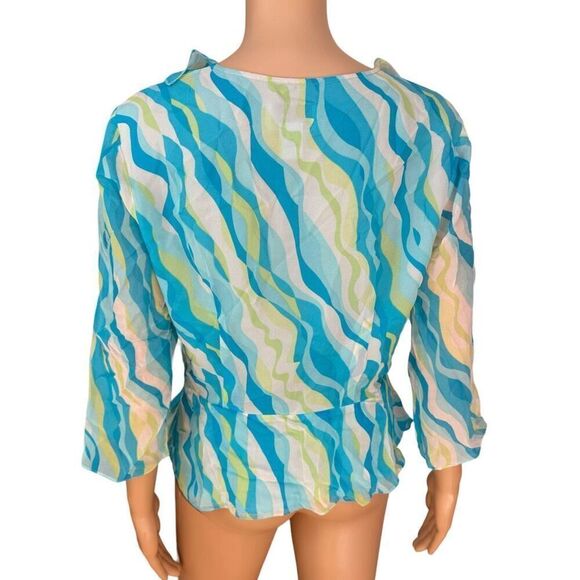 Chadwicks Blouse Size 8 Mock Wrap Ruffled 100% Silk Dressy Top High Energy Print - Picture 3 of 7